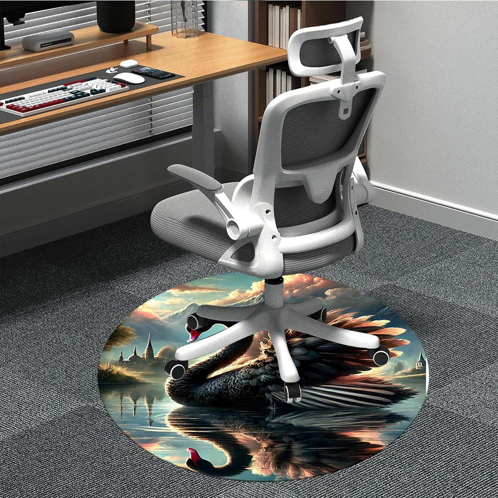 

1pc Black Swan Art Print Chair Carpet for Office, Soft Comfortable Mat For Office, Living Room, Bedroom, Machine Washable Carpet yy251112015 80cm by 80cm