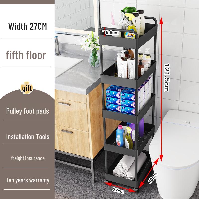 Movable Bathroom Trolley Rack for Layered Gap Storage