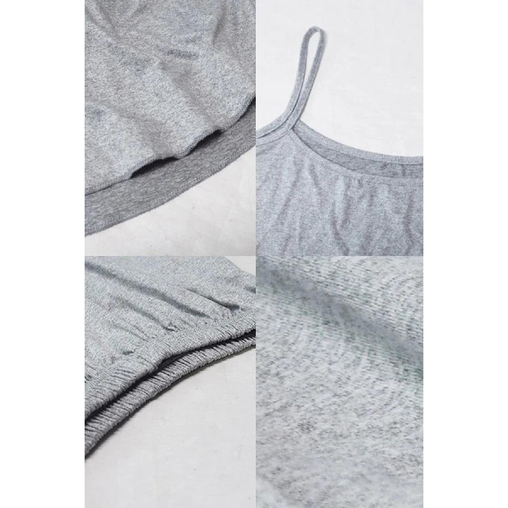 Graues Damen-Nachthemd-Set mit Hosenträger-Shorts