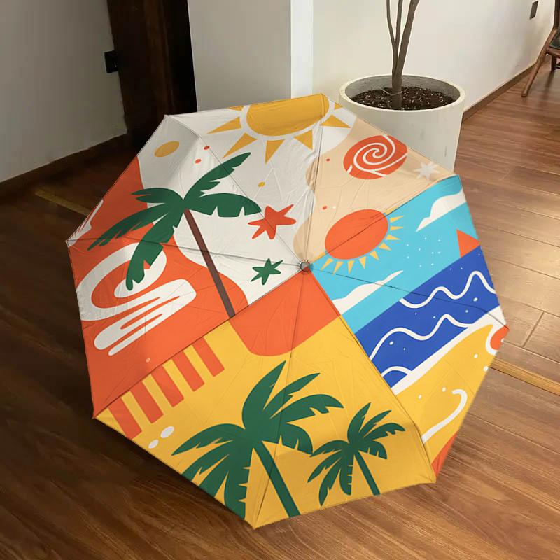 

Beach Paradise Automatic Opening/Closing Umbrella with Foldable Design,Iron Frame,,Festival Gift for Fans,Travelers,Daily Use,Perfect