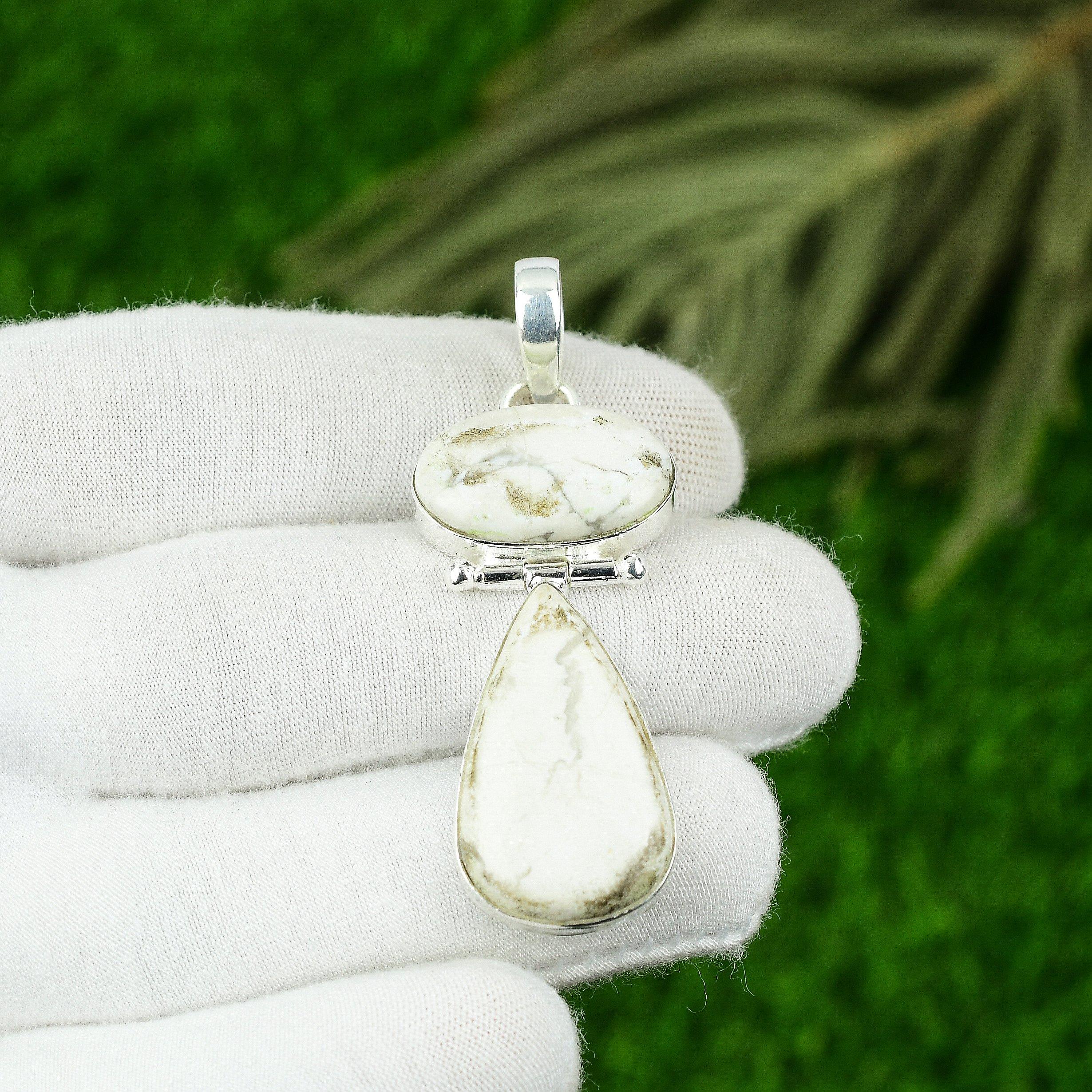 

Грушевидный камень гаулит стерлинговое серебро дочь безель годовщина ручная работа кулон