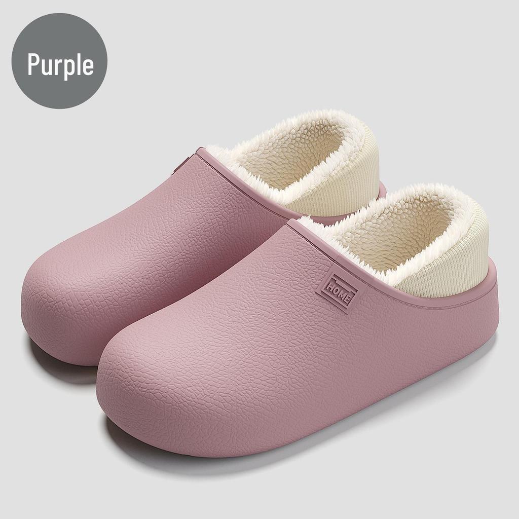 Unisex Waterproof Non-Slip Plush Indoor Cotton Slippers - Warm Full Coverage for Autumn/Winter.