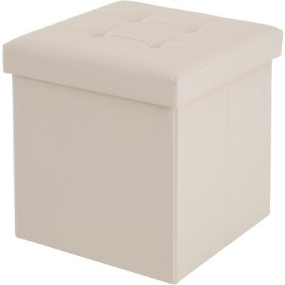 Takeda Corporation 38x38x38cm Storage Stool for Small Items, Tidying, and Organizing, Ivory Leather-Look, E3-LCS38IV