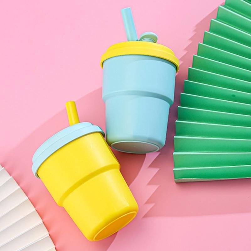 Macaron Colored 380ML Drinking Cup with Straw Leak Proof Lid Plastic Water Bottle For Travel Gym Daily Hydrations