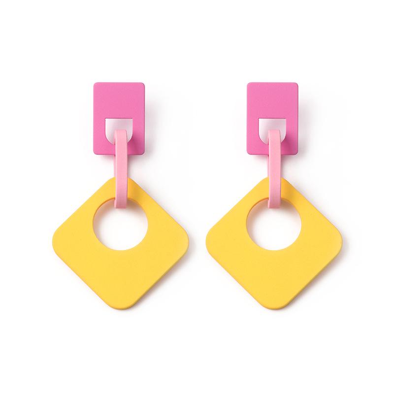 Fun Contrasting Color Splicing Geometric Matte Acrylic Earrings, Candy Color Exaggerated Personality Hipster