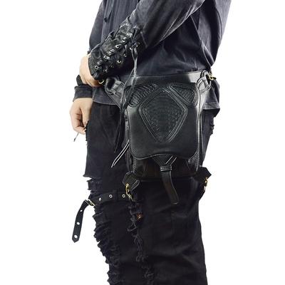 Gothic Rock Skull Waist Packs Punk Leather Fanny Pack Retro Black Waist Bag for Men