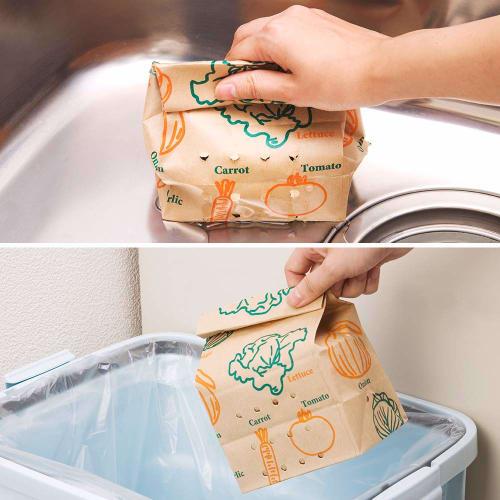 NEXTA Paper Draining Garbage Bags, Brown, Approx. 20cm H X 13cm W X 9cm D, No Corner Needed, Freestanding, Made In Japan, Kraft Paper - 50 Bags Per Pa