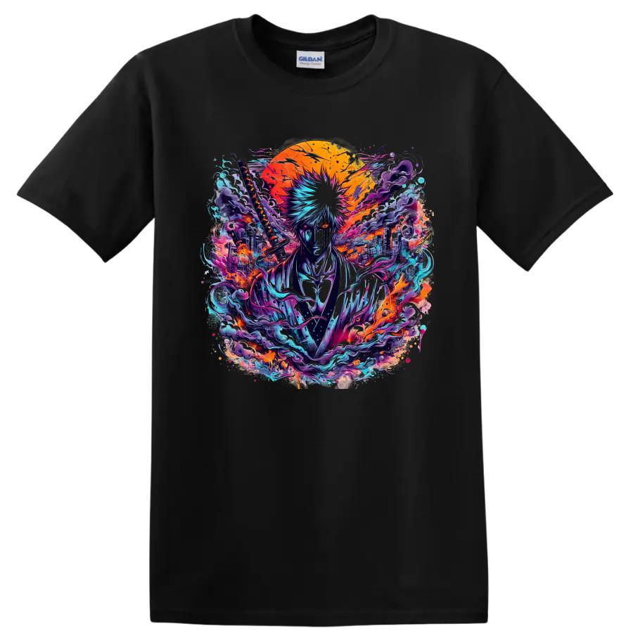 Hollow Ichigo Anime T Shirt Dark Warrior w/ Katana Neon Fantasy Graphic Tee