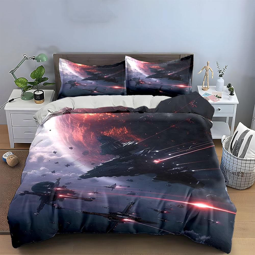 Spaceship battle with planet. Bedding sets Duvet cover sets Duvet covers Pillowcases(1 * Duvet Cover 2 * Pillowcases without duvet insert)