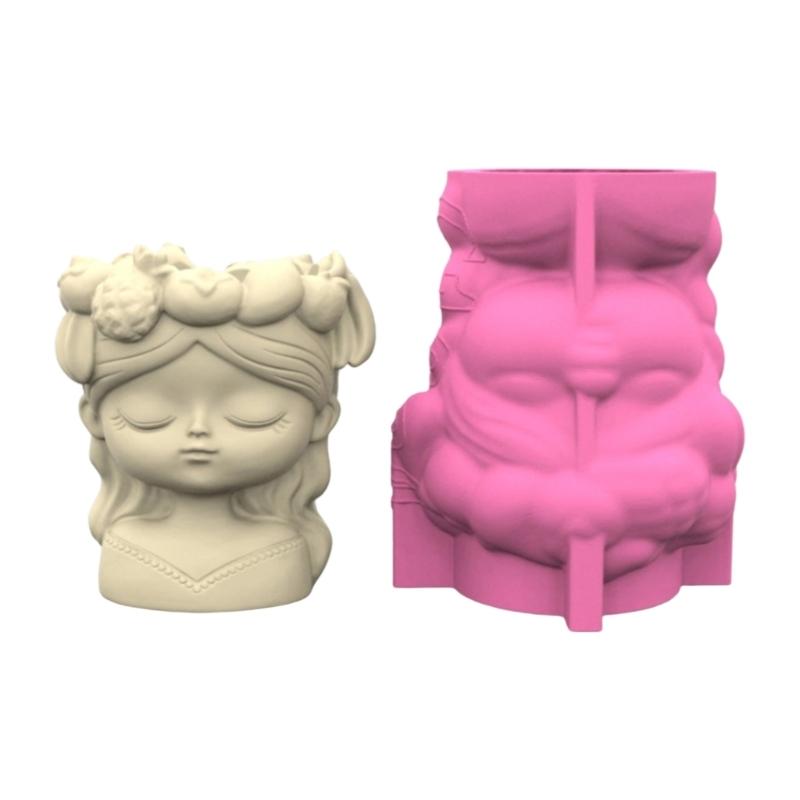 Creative Silicone Flower Pot Mold with Girl Design For Succulent Cement Crafts DIY Home Decors Reusable Gardening Tool