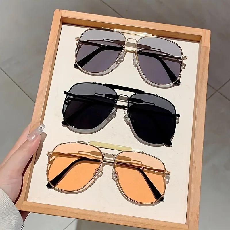 Vintage Pilot Sunglasses  New Oversized Fashion Double Bridge Outdoor Sun Glasses Trendy Brand Design Anti-UV Shades