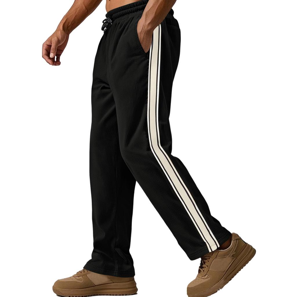 Men's Four Seasons Loose Fit Corduroy Jogger Pants American Casual Style Stitching Detail Sporty Leisure Trousers for Everyday Wear
