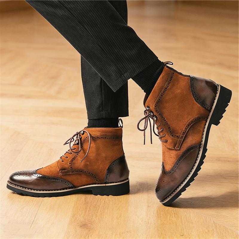 Winter Designer New Male Pointed Lace Up Suede Leather Brogues Ankle Boots Men's Casual High Top Platform Shoes Zapatos Hombre