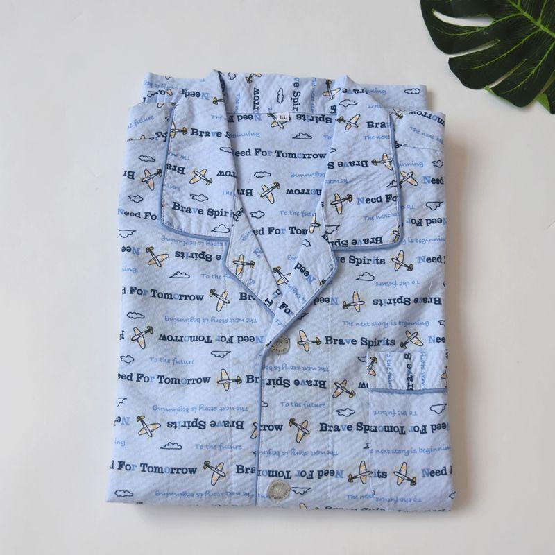 Foreign Trade High Quality Cotton Men's Pajamas Thin Plus size Simple Cotton Print Long sleeve Loose Home Wear Set