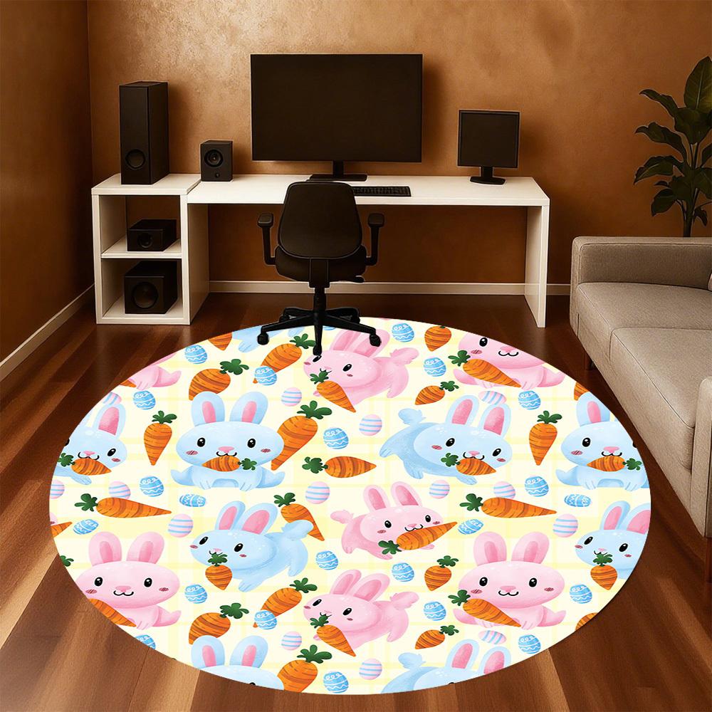 1pc Easter Bunny Round Chair Mat Area Rug - Non-Slip, Floor Mat for Office, Bedroom, and Indoor Decor -1002177