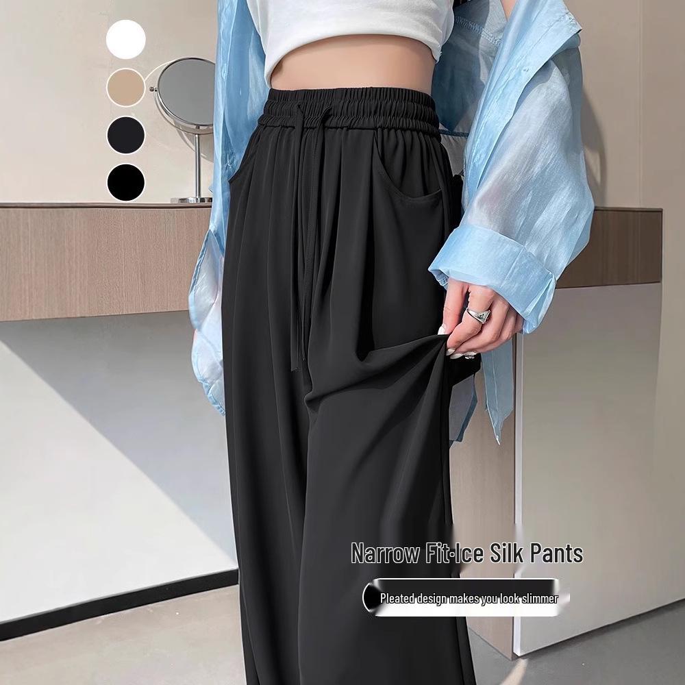 

Women s Summer High-Waist Wide-Leg Ice Silk Pants: Lightweight, Sun-Protective, Quick-Dry, Loose, Straight-Leg, and Casual. XL for 121-130 lbs