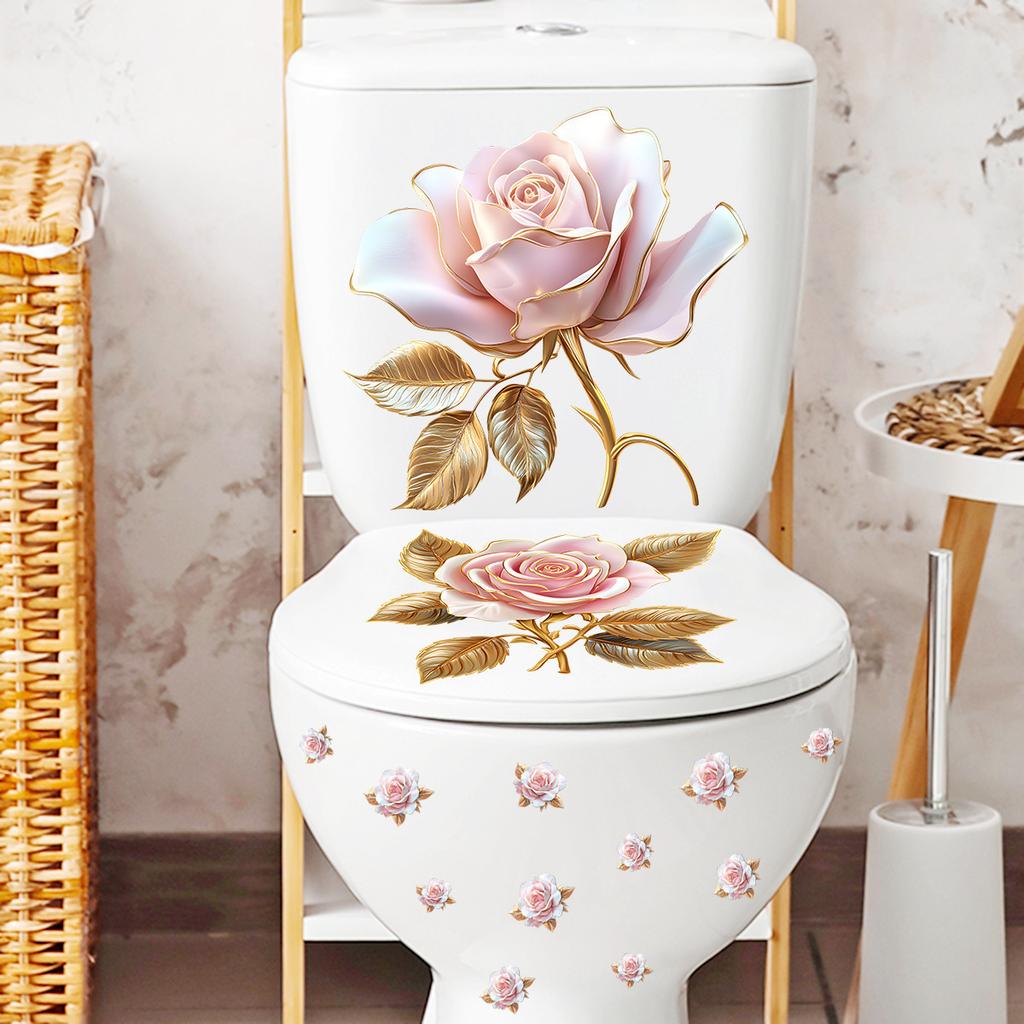 Elegant Floral Butterfly Waterproof Stickers Self Adhesive Bathroom Wall Decals for Toilet Seat Background Art Decoration