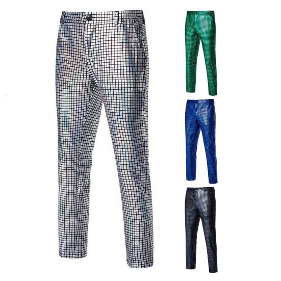 Calças de Terno Lantejoulas Masculinas Brilhantes Perna Reta Calças Disco Brilhantes para Festa Performance de Rua Palco Boate Dança