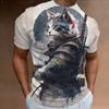 Samurai Cat T-Shirts For Men 3d Print Men'S Clothing Street Designer Short Sleeved Tops Tees Oversized T-Shirt Casual Sweatshirt