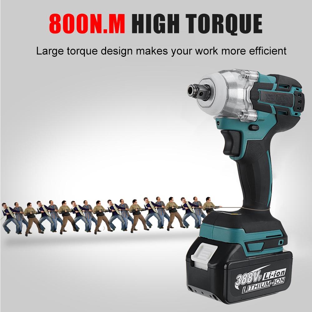 800N.m 388VF 4 Gear Brushless Cordless Electric Impact Wrench Screwdriver 1/2 Inch Wrench for Makita Battery