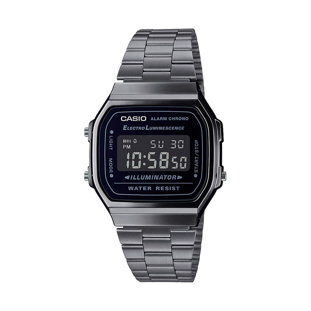 Casio Vintage A168WGG-1BDF Unisex Digital Watch Black Dial Gray Metal Strap