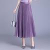 Solid Color High-Waisted Pleated Lurex Mesh Midi Skirt
