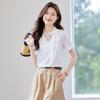 TeloMan Women's V-Neck Short-Sleeve Blouse with Tie-Neck Design