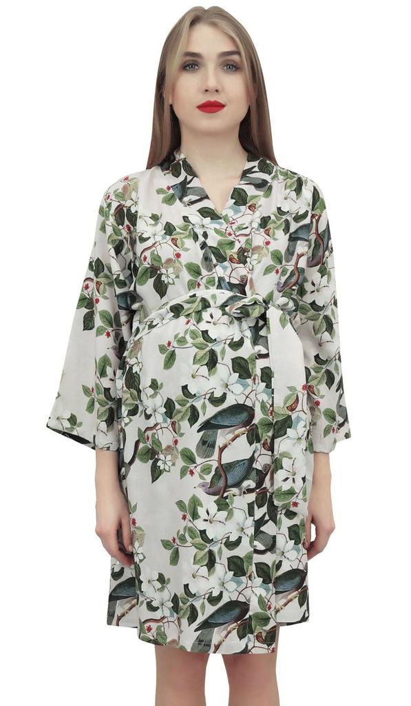 Bimba Moms Printed off-White těhotenský župan s páskem Nursing Sleepwear-10