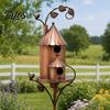 Maison d'oiseaux décorative en métal style rétro pour cour, piquets de jardin, mangeoire décorative, abri suspendu résistant aux intempéries, décoration en fer forgé pour pelouse, jardin, fleurs