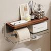 Punch-Free Walnut Toilet Paper Holder & Hand Wash Storage Rack