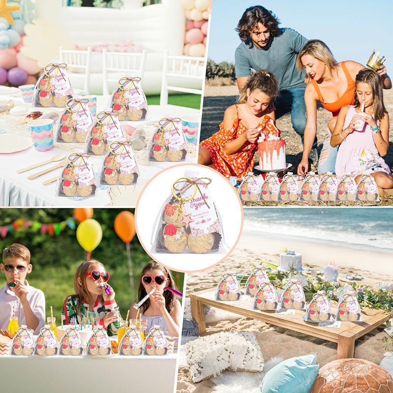 

12 Sets Birthday Party Favors, 12Pcs Ocean Themed Keychains With Thank You Tags Bags Souvenirs Gifts For Birthday Party Supplies розовый