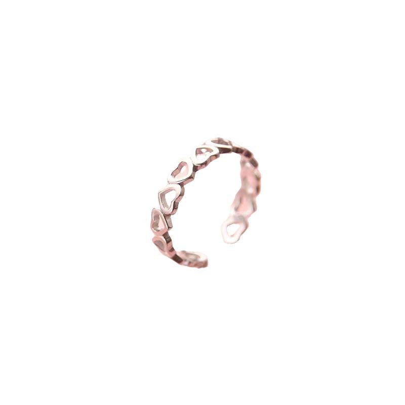 925 Silver Heart Hollow Opening Rings Fine Small Fresh Fashion Simple Love Jewelry R033