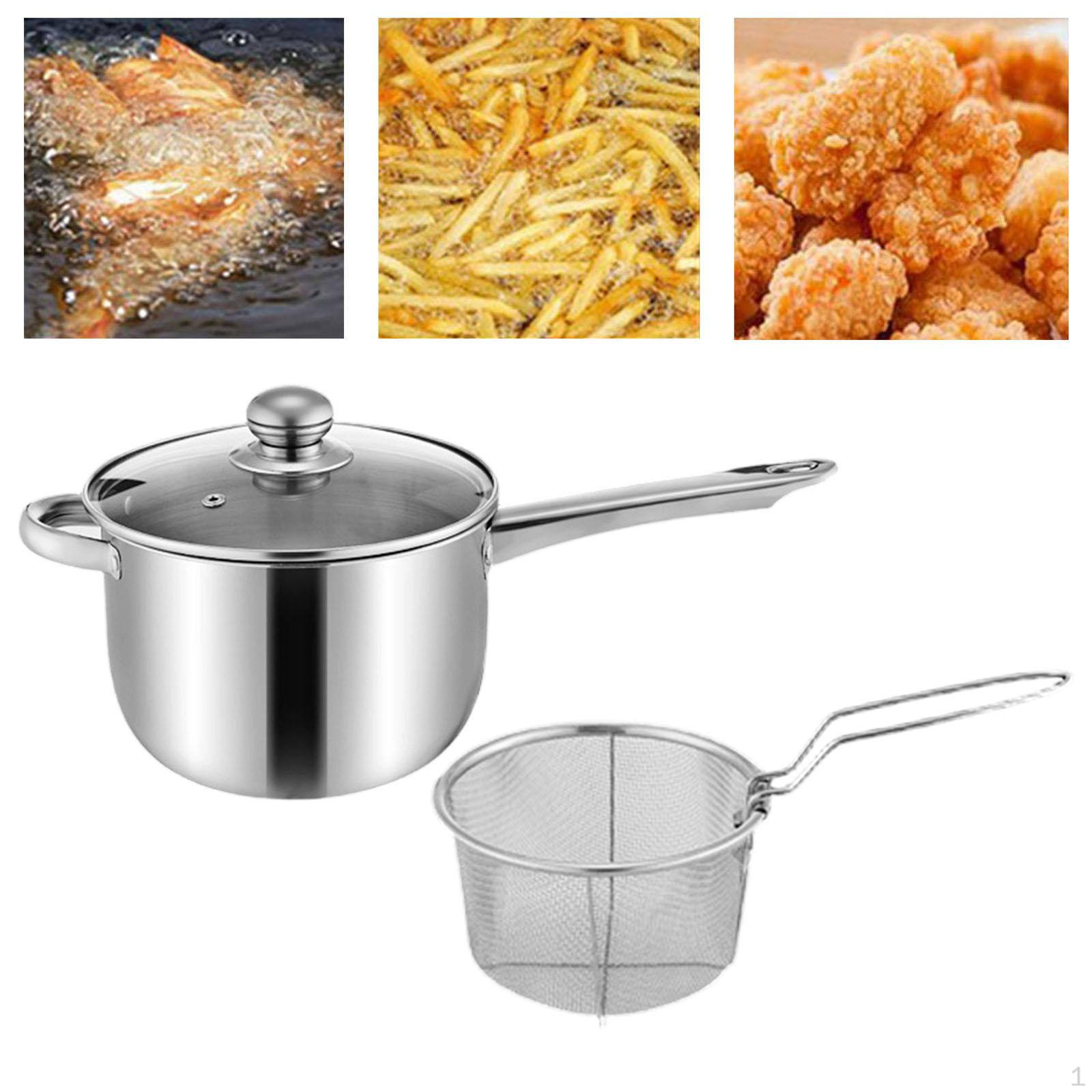Deep Frying Pot Fryer Multipurpose with Long Handle Pan Stainless Steel for Cooking