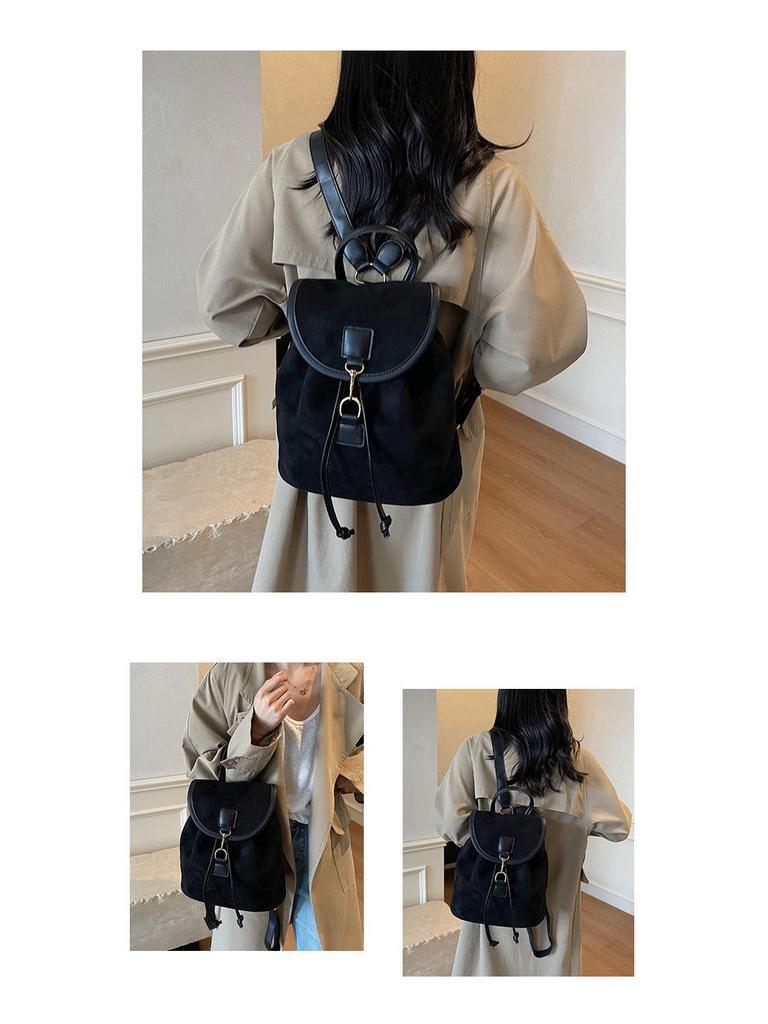 2025 Retro Wildleder Koreanischer Influencer-Stil Damenrucksack - Große Kapazität College- & Reisetasche
