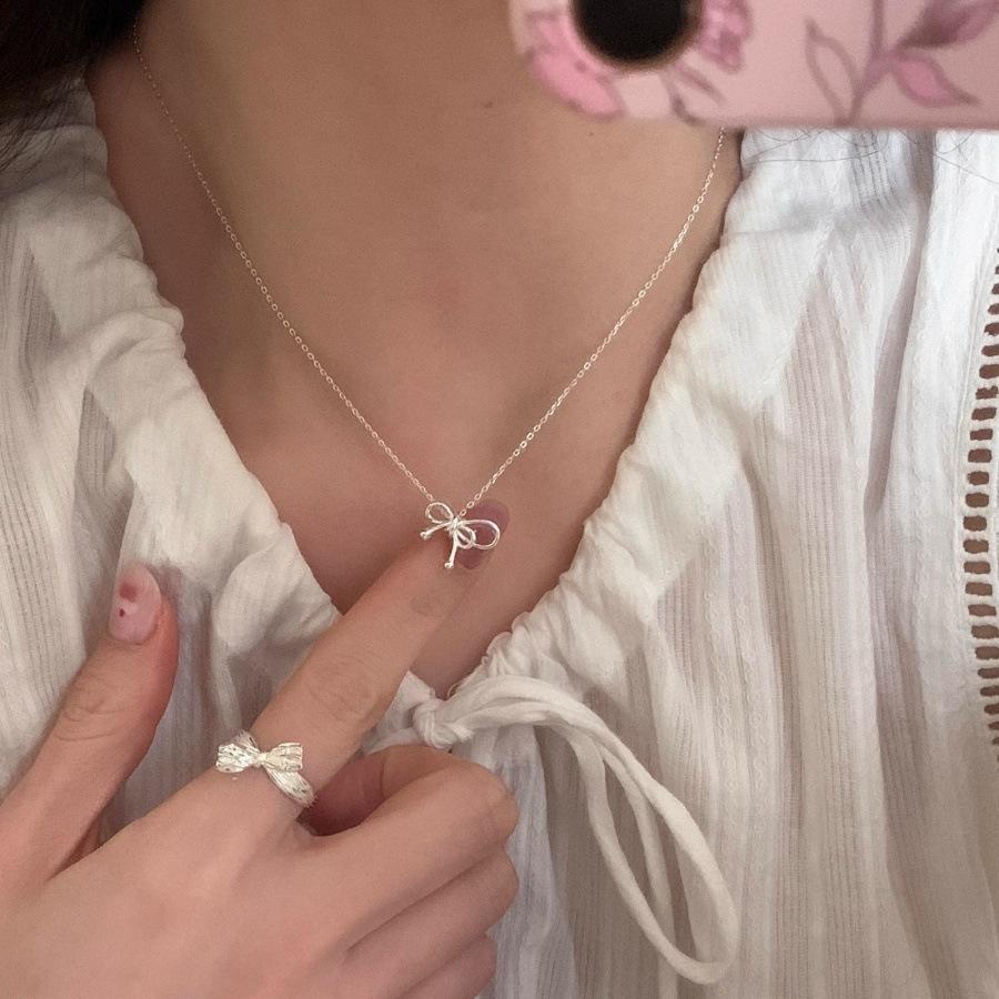Korean simple line bow necklace female design collarbone chain daily neck chain