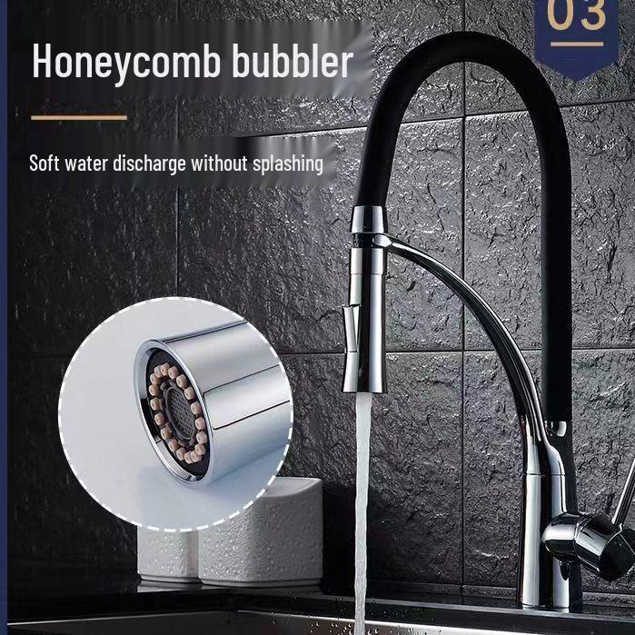 Drehbarer Ganzkupfer-Auszieh-Küchenhahn für Warm- und Kaltwasser