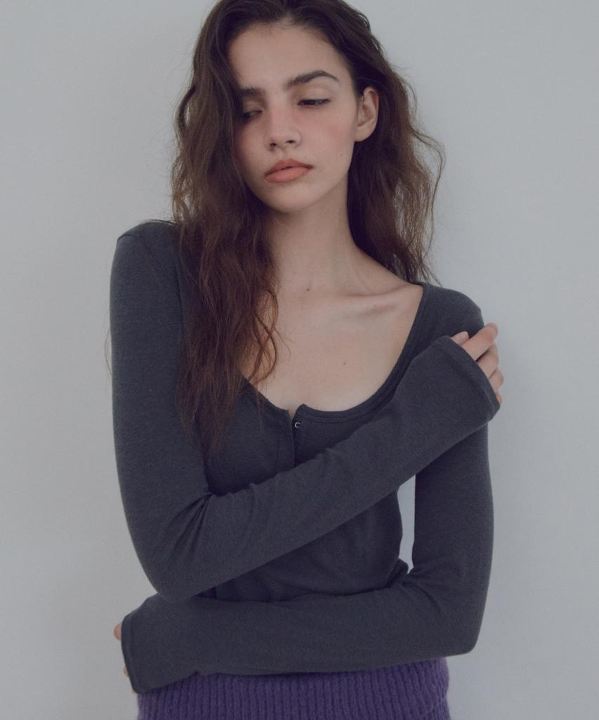 CITTA Hook And Eye Henley T-Shirt_Ctt3032(Charcoal)