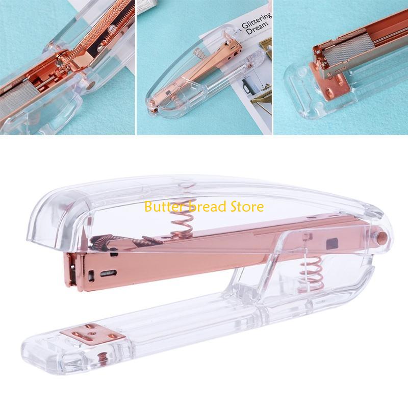 W89C Fashion Rose Gold Stapler Acrylic Metal 24/6 26/6 Practical Manual Staplers Tool