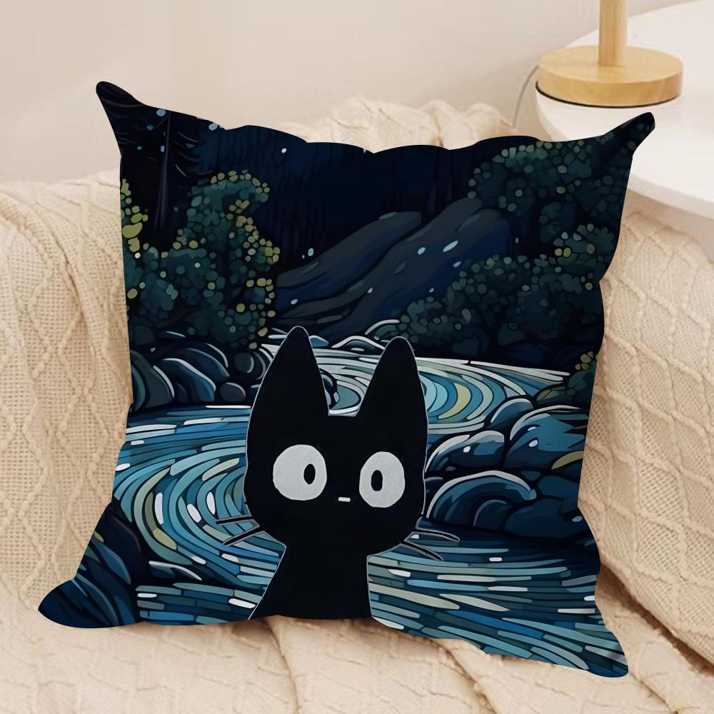 Classic Black Cat Cushion Cover Short plush Doublesided Print Square Throw Pillow Covers Sofa Home Cushion Decor