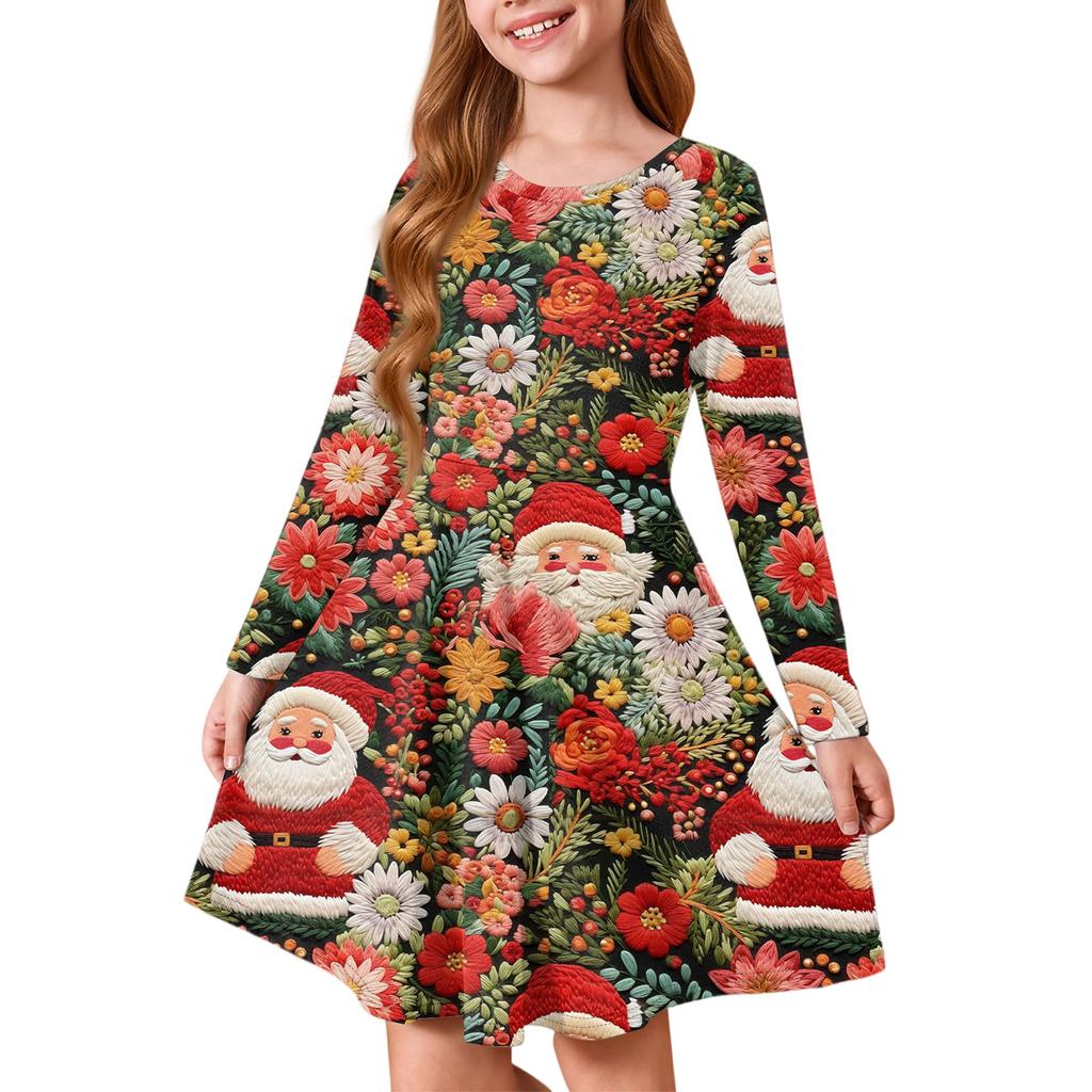 Girls' Princess Dress - Long Sleeve A-Line T-Shirt Dress Christmas Day