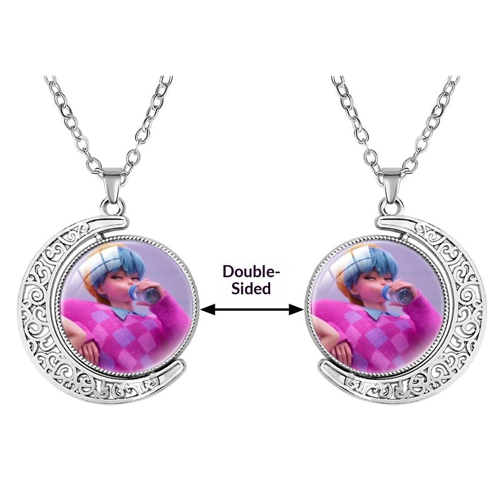 Collana con Pietra Preziosa a Forma di Luna Crescente Ciondolo Rotante Double-sided Accessori di Coppia di Alta Gamma