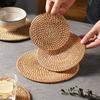 1/4pcs 20cm Round Rattan Woven Placemat Heat Resistant Pot Mat Anti Scald Table Mat Non Slip Coaster for Kitchen Dining Table