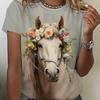 Letní Vintage Dámské tričko Horse 3D tisk Tričko Dámské Módní Tričko Crew Neck Tričko s krátkým rukávem Dětské topy Trička Animal
