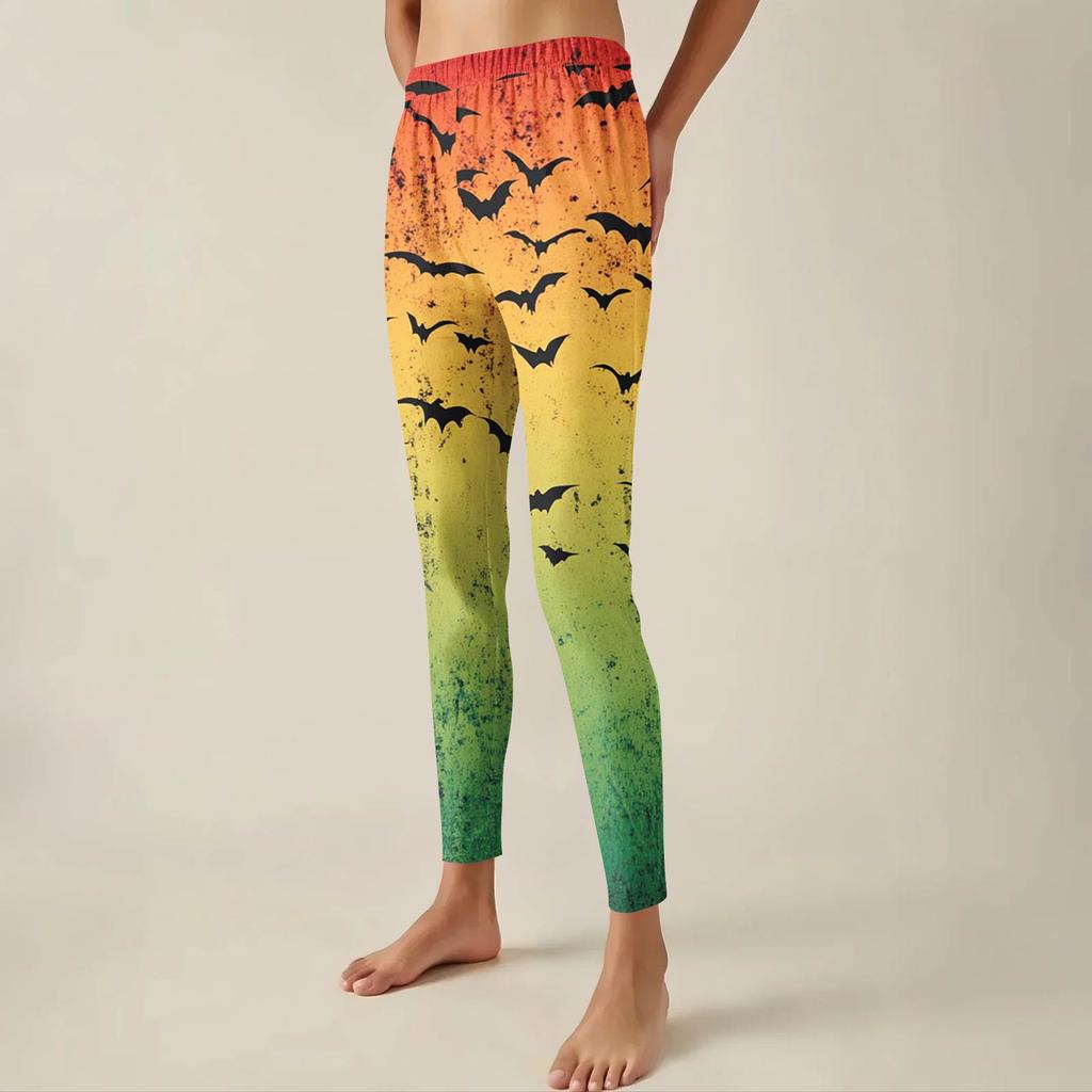 Damesbukser Halloween-trykte stretchy myke underdeler avslappede hjemmesovebukser