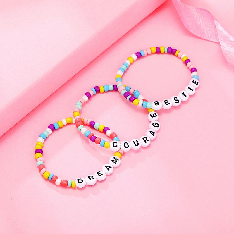 Colorful Beaded Bracelet Rainbow Friendship Bracelet Elastic Stretch Letter Beaded Bracelets for Kids Girls