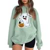 Women's Color Neck Long Sleeve Loose Fit Sweatshirt with Halloween Print