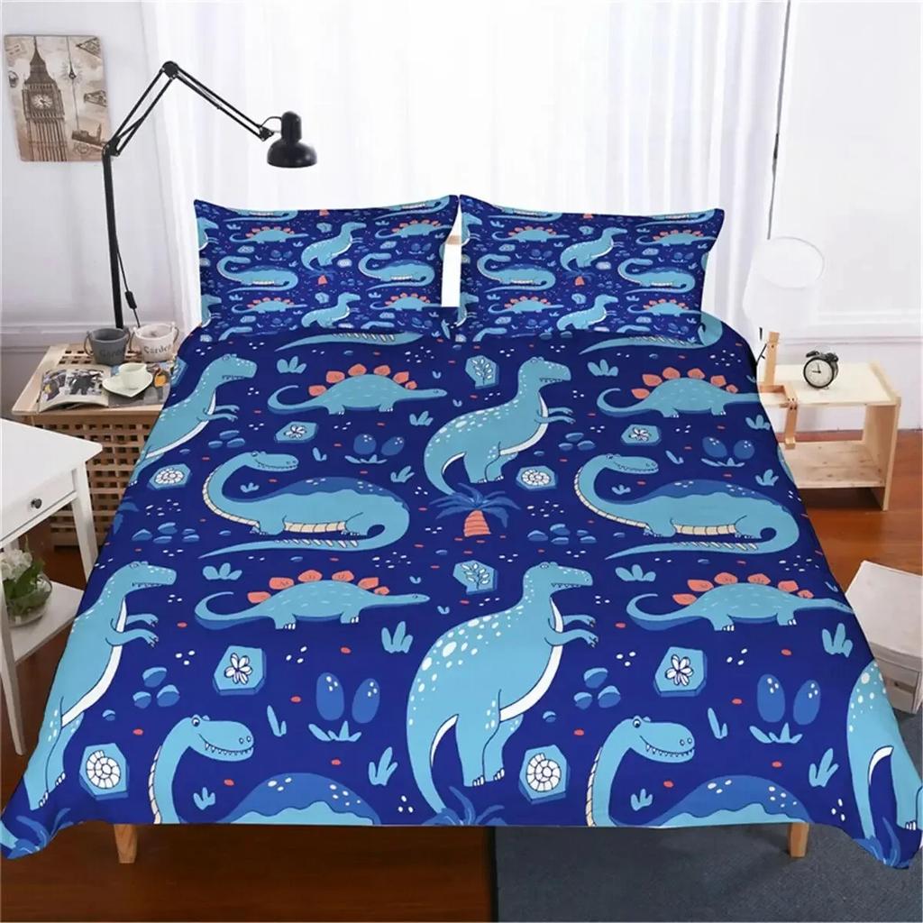 Dinosaur Cute Ancient Animal Comfortable Duvet Quilt Cover Pillowcase Bedding Set Children Bedroom Decoration Home Textile