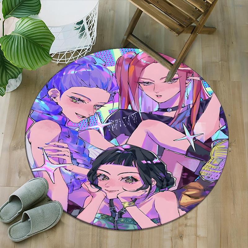 1pc KPop Demon Hunters9 Print Round Carpet Chair Round Carpet Suitable for Bedroom Living Room Home Decorative Carpet