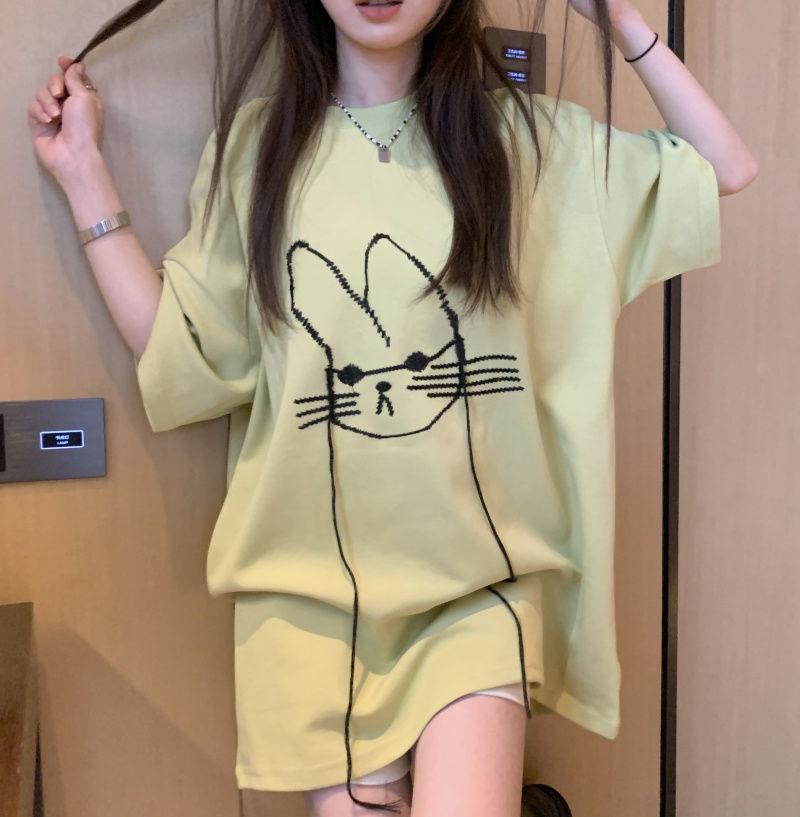 Sommermode Minimalistisch Altersreduzierend Rundhals Print Locker Lässig Einfarbig Vielseitig Oversize Kurzarm T-Shirt