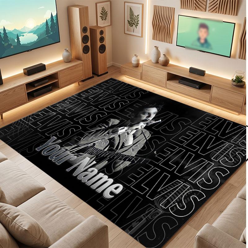 Tappeto di Cristallo Vellutato Personalizzato Elvis Presley, Tappeto Morbido Antiscivolo con Testo Nome Personalizzato per Soggiorno Camera da Letto